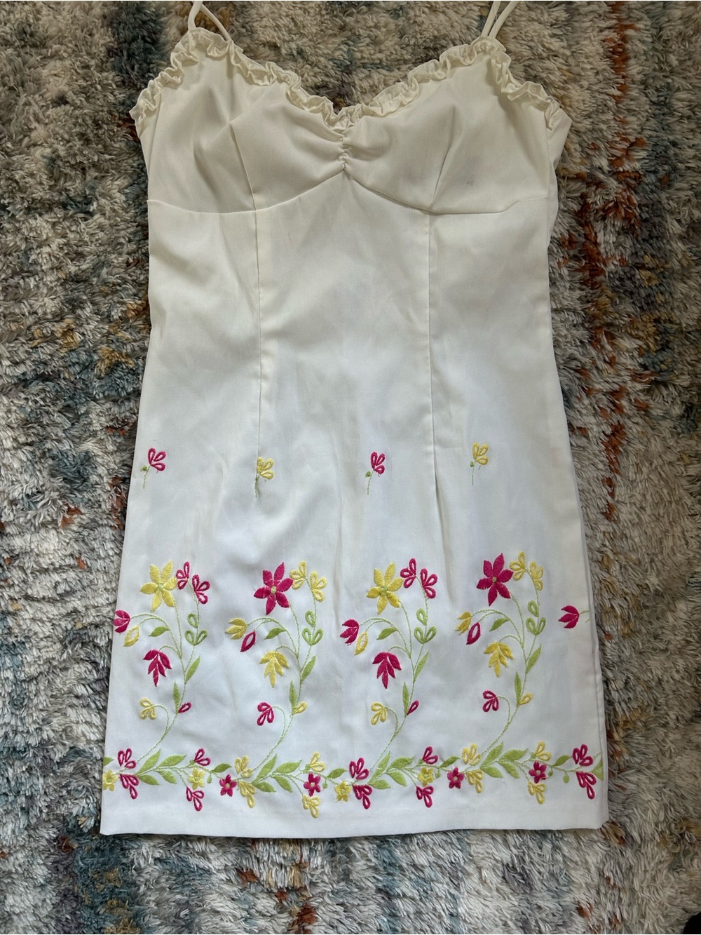Vintage City Triangles Mini Dress with Pink & Yellow Floral Embroidery - Picture 2 of 8